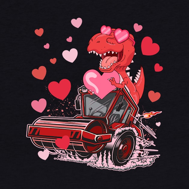 Valentines Day Kids Dinosaur Ridding Truck Hearts by WestKnightTees